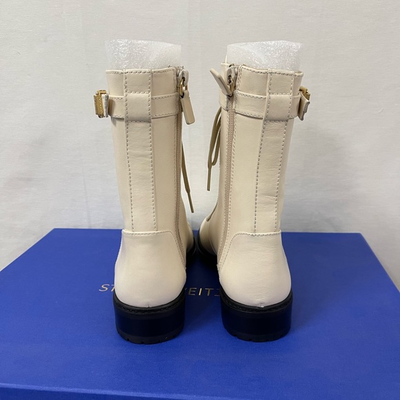 Stuart Weitzman Thalia Leather Combat Lace-up Boots in Ivory NWT - Picture 4 of 9